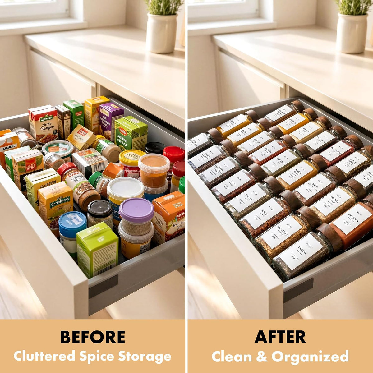 EDELHAUS Glass Spice Jars with Label, 24x Acacia Wooden Lids - White Labels