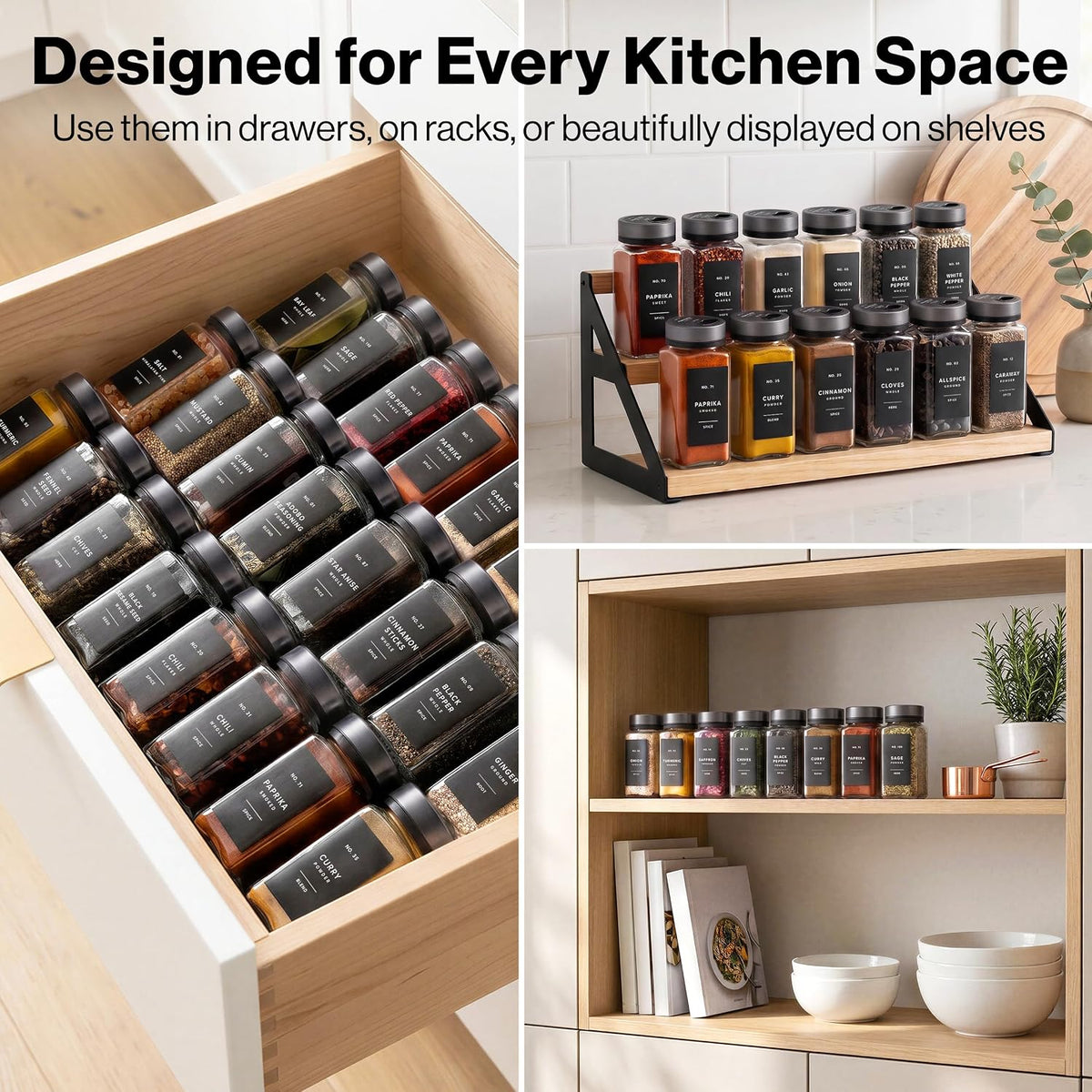 EDELHAUS Glass Spice Jars with Label, Space Gray Sprinkle Lids (24 x 4oz)