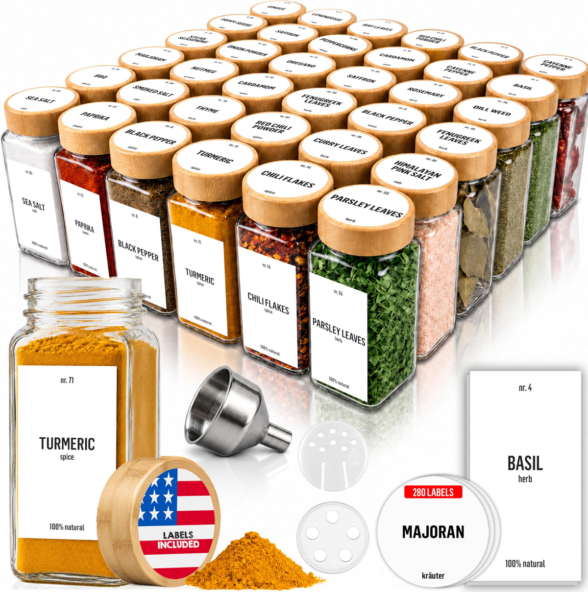 Deco haus Glass Spice Jars with Label 24x4oz - Spice Containers +280 Labels