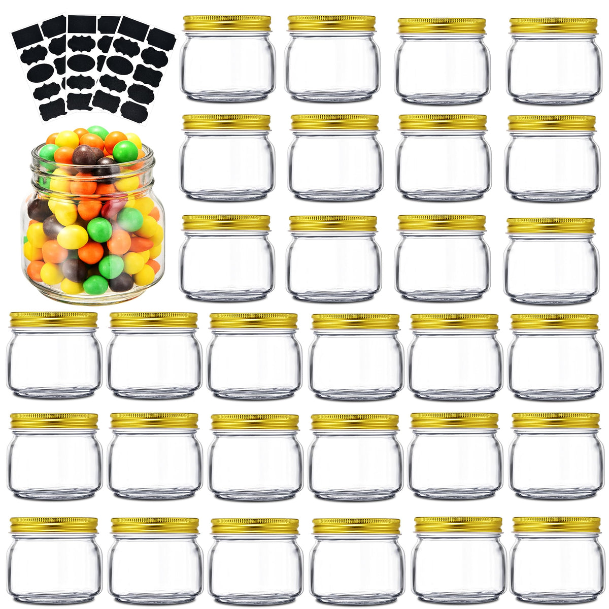 Rainforce Mason Jars 8 oz 30 Pack Small Glass Caning Jars with Silver Lids