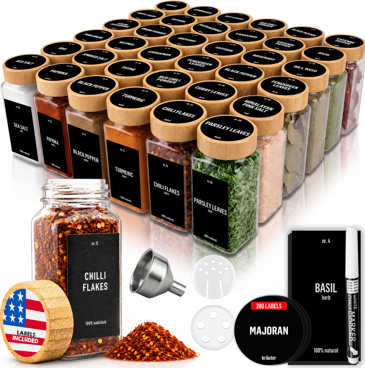 Deco haus Glass Spice Jars with Label 24x4oz - Spice Containers +280 Labels