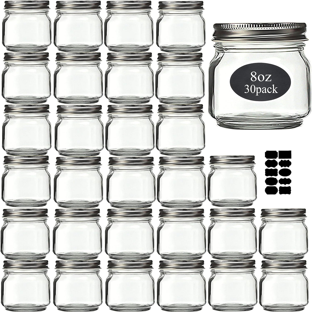 Rainforce Mason Jars 8 oz 30 Pack Small Glass Caning Jars with Silver Lids