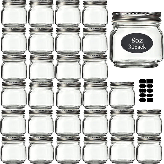 Rainforce Mason Jars 8 oz 30 Pack Small Glass Caning Jars with Silver Lids
