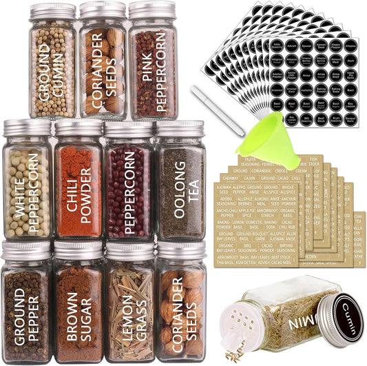 SWOMMOLY 36 Pcs 4 oz Glass Spice Jars with Shaker Lids and 703 Spice Labels